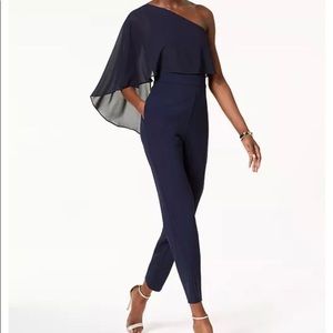 Vince Camuto blue pant jumpsuit one sleeve ruffle romper size 6